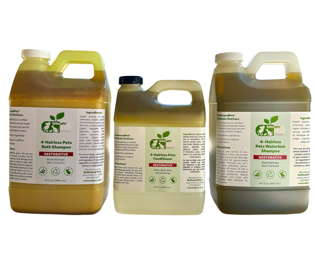4-HAIRLESS PETS RESTORATIVE SHAMPOO, WATERLESS & CONDITIONER